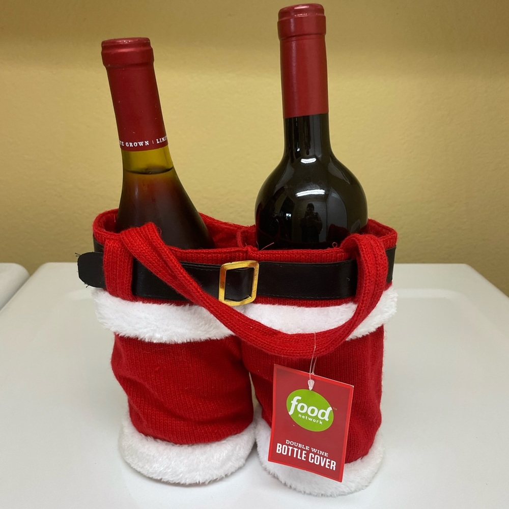 NWT Christmas Santa Pants Wine Bottle Holder Bag. Holds 2 Bottles of Wine.